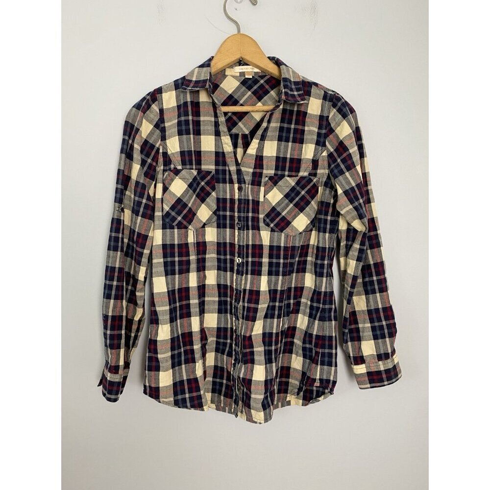 Skies Are Blue Shirt Womens Size XS Blue Plaid Long Sleeve Button Up